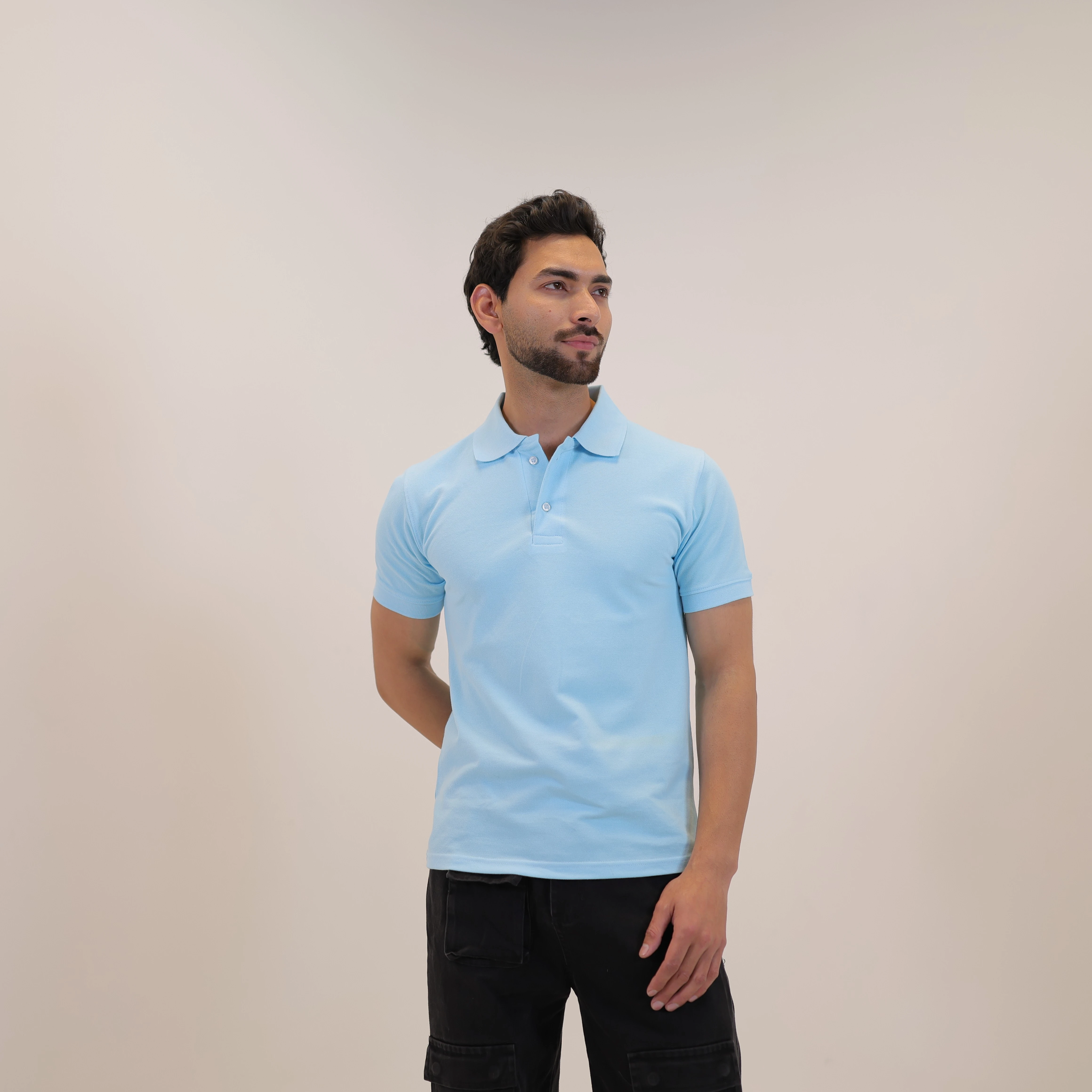 Sky Blue Men’s Polo T-Shirt | Soft Cotton Half Sleeve Casual Wear | Regular Fit | Sizes M, L, XL